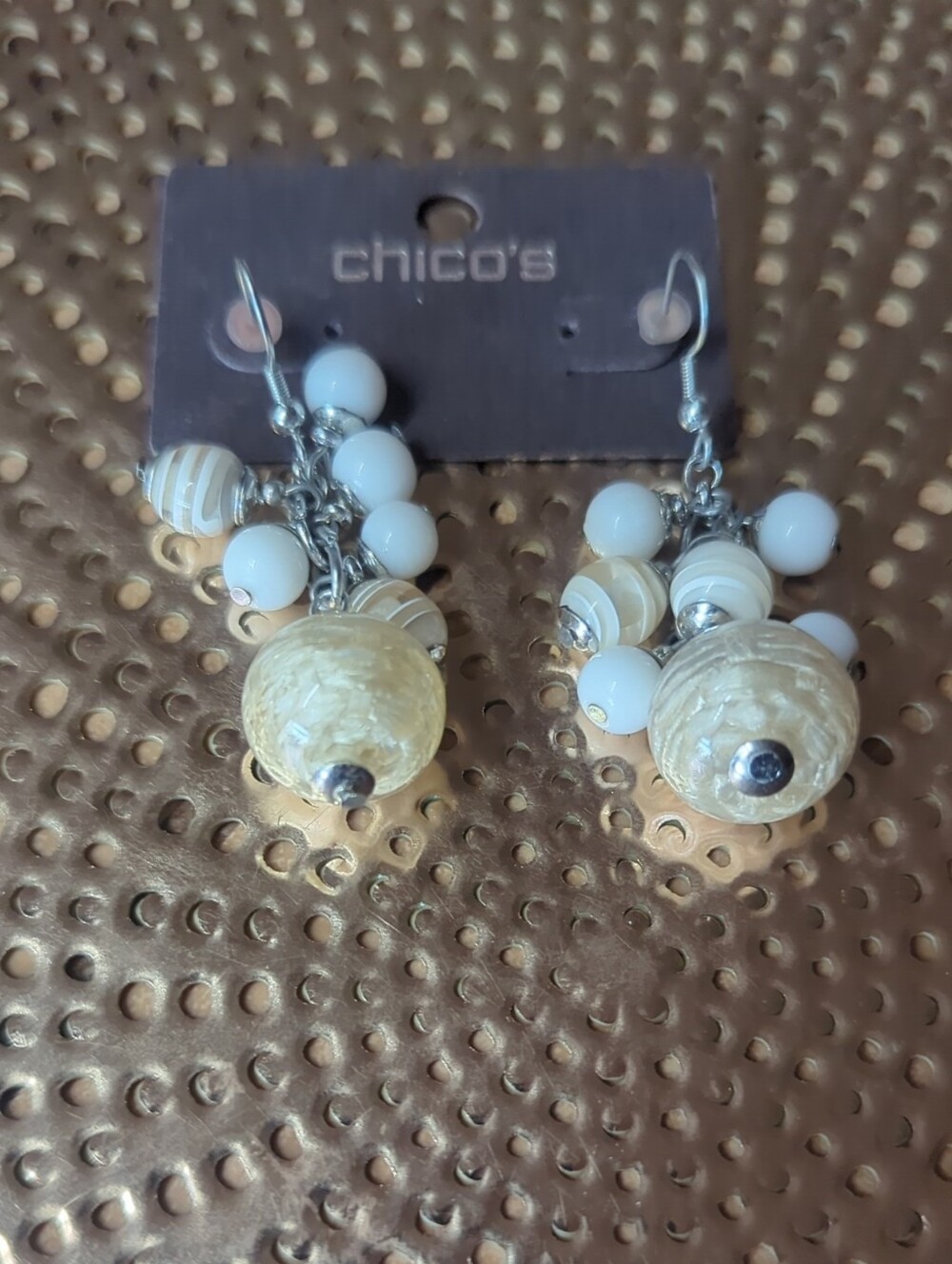 Chico's Cream and White Cluster Drop Earrings